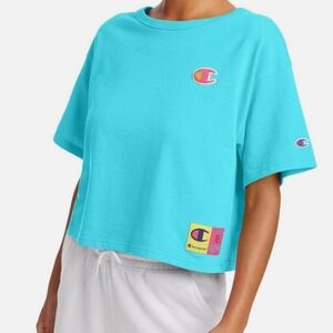 Champion Chenille C Logo Pop Color Crop Tee Reverse Weave Size Large